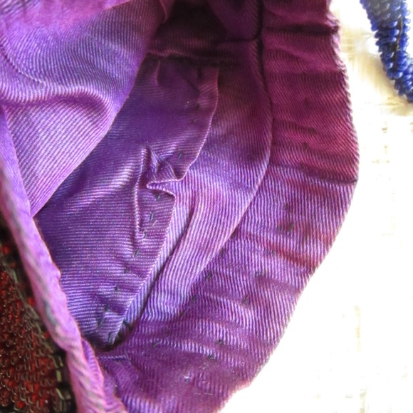 seed-bead Victorian antique handbag in radiant navy with florals ... hand-stitch - Picture 7 of 13